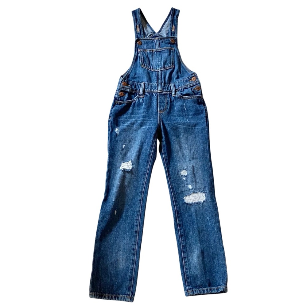 Old Navy Denim Bib Overalls 100% Cotton Distressed Kids M (8)